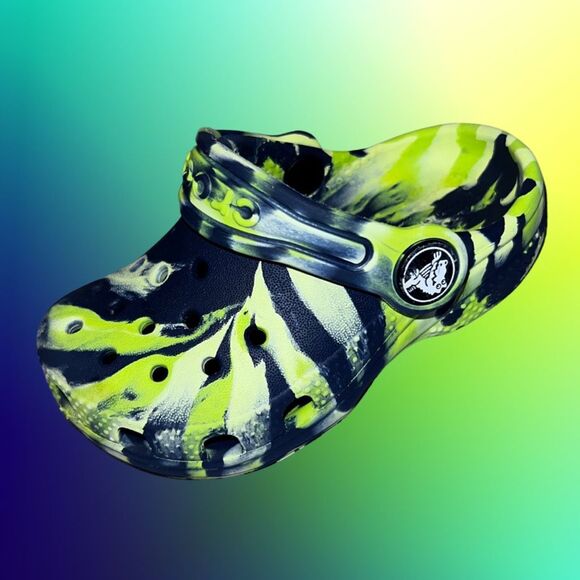 Toddler CROCS Classic Crocband Marbled Navy Neon Green Clog Size C5 - Picture 6 of 6